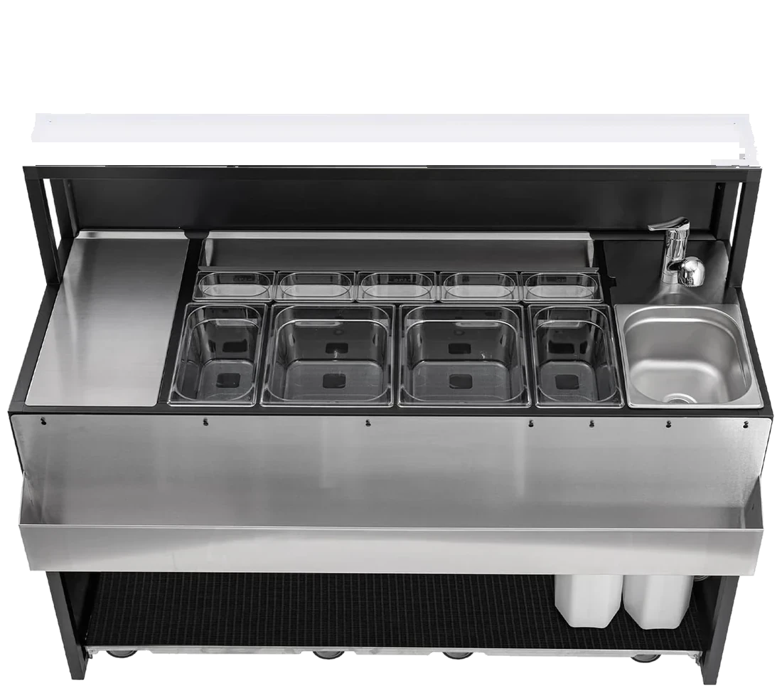 Le même poste de barman portable de 150 cm, vide