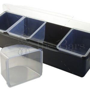 Bac à condiments noir 4 compartiments avec couvercle, 49 cm