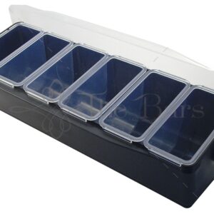 Boîte à condiments noire 6 bacs, 49 cm, avec couvercle