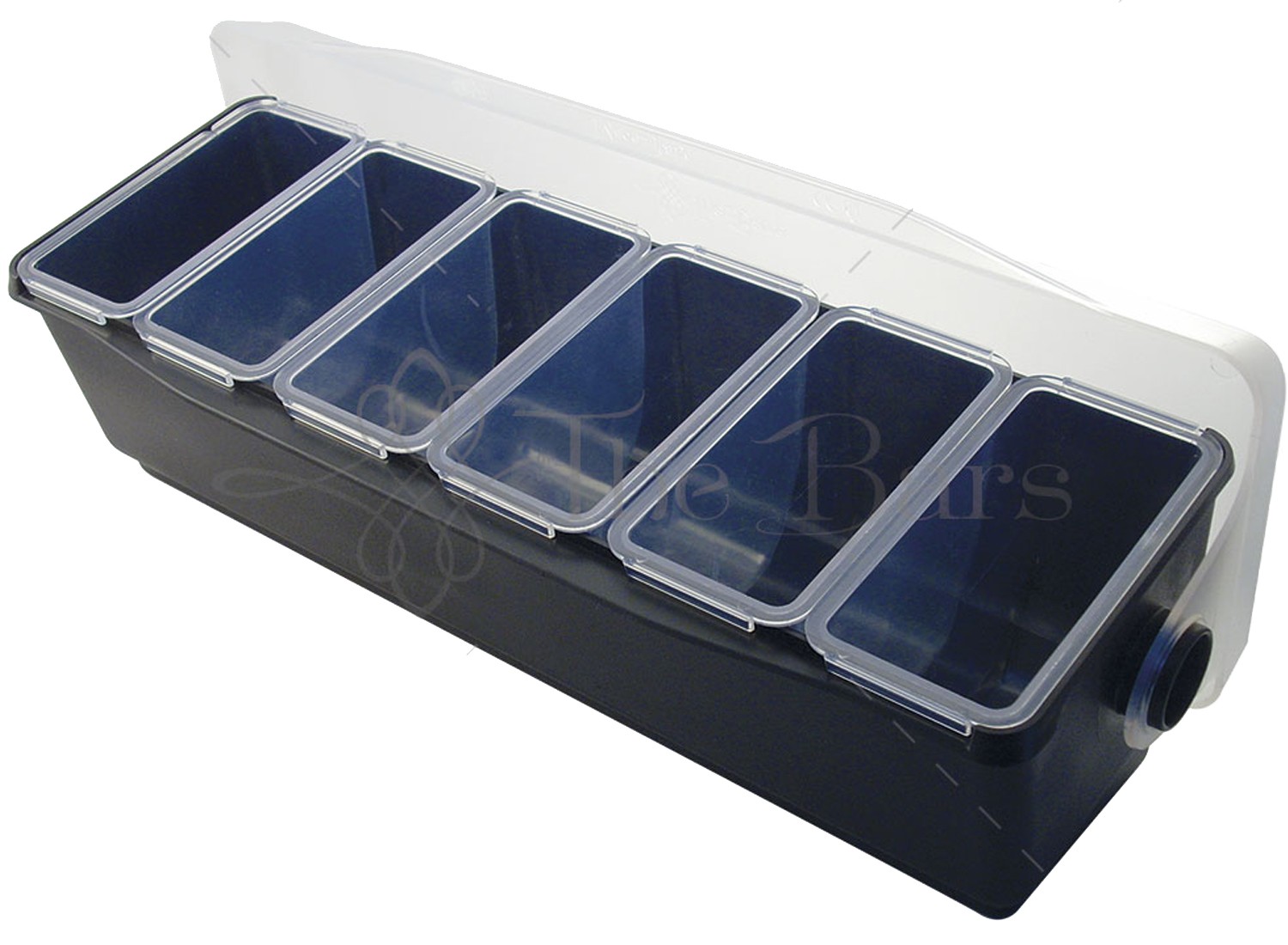 Boîte à condiments noire 6 bacs, 49 cm, avec couvercle