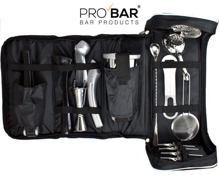 Sac barman en similicuir avec kit barman de 17 pièces