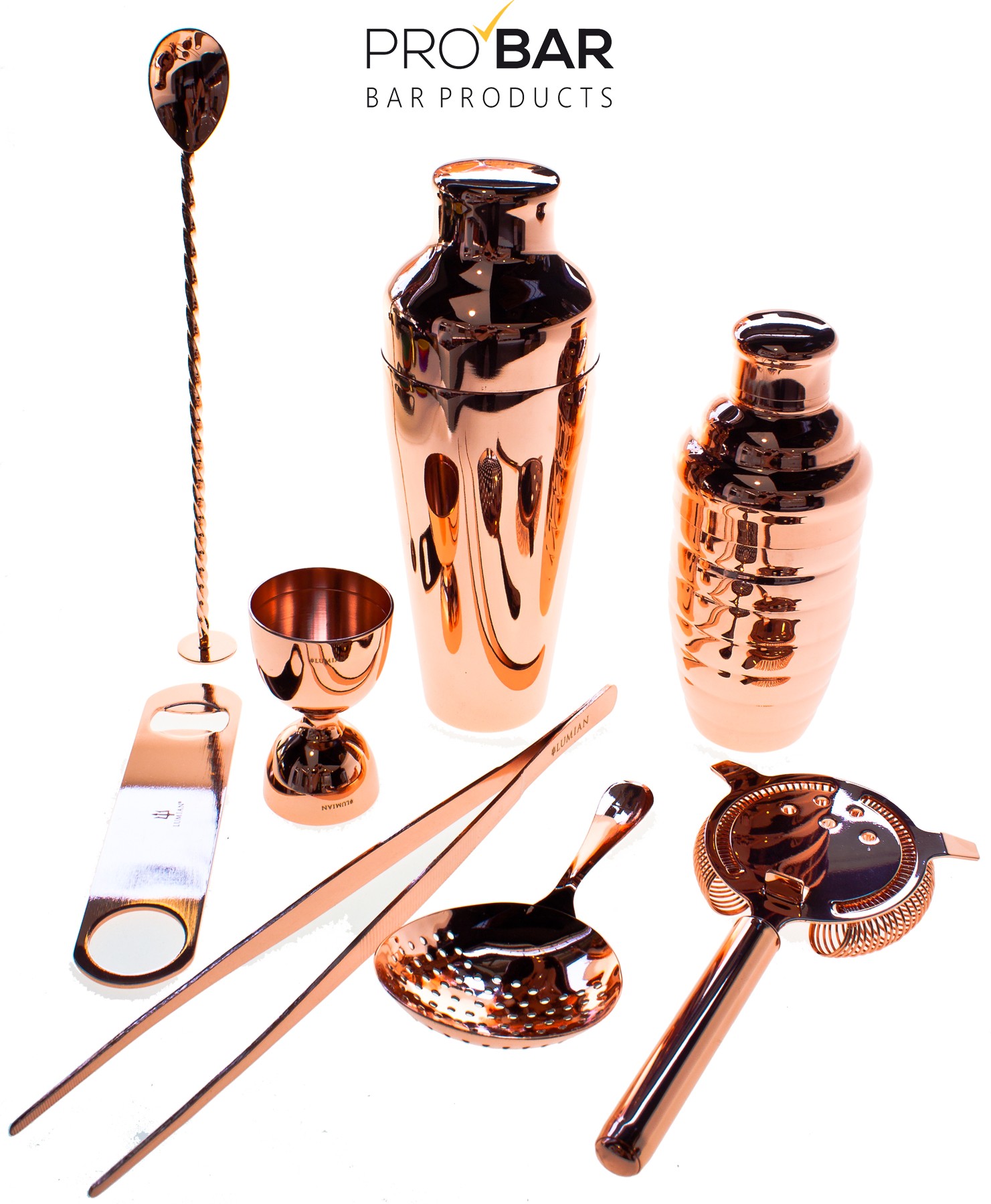 Kit barman Lumian cuivre, 8 pièces en inox plaqué