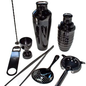 Kit barman Lumian noir, 8 pièces en inox plaqué