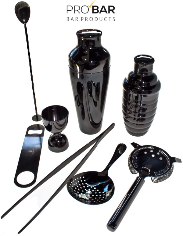 Kit barman Lumian noir, 8 pièces en inox plaqué