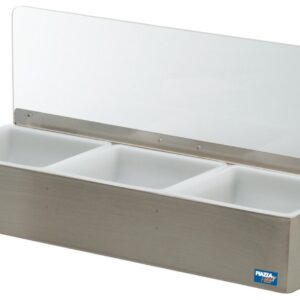 Boîte à condiments 3 bacs en inox, 45 cm