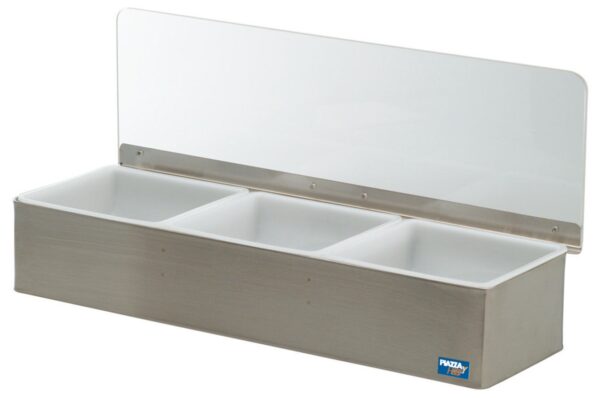 Boîte à condiments 3 bacs en inox, 45 cm