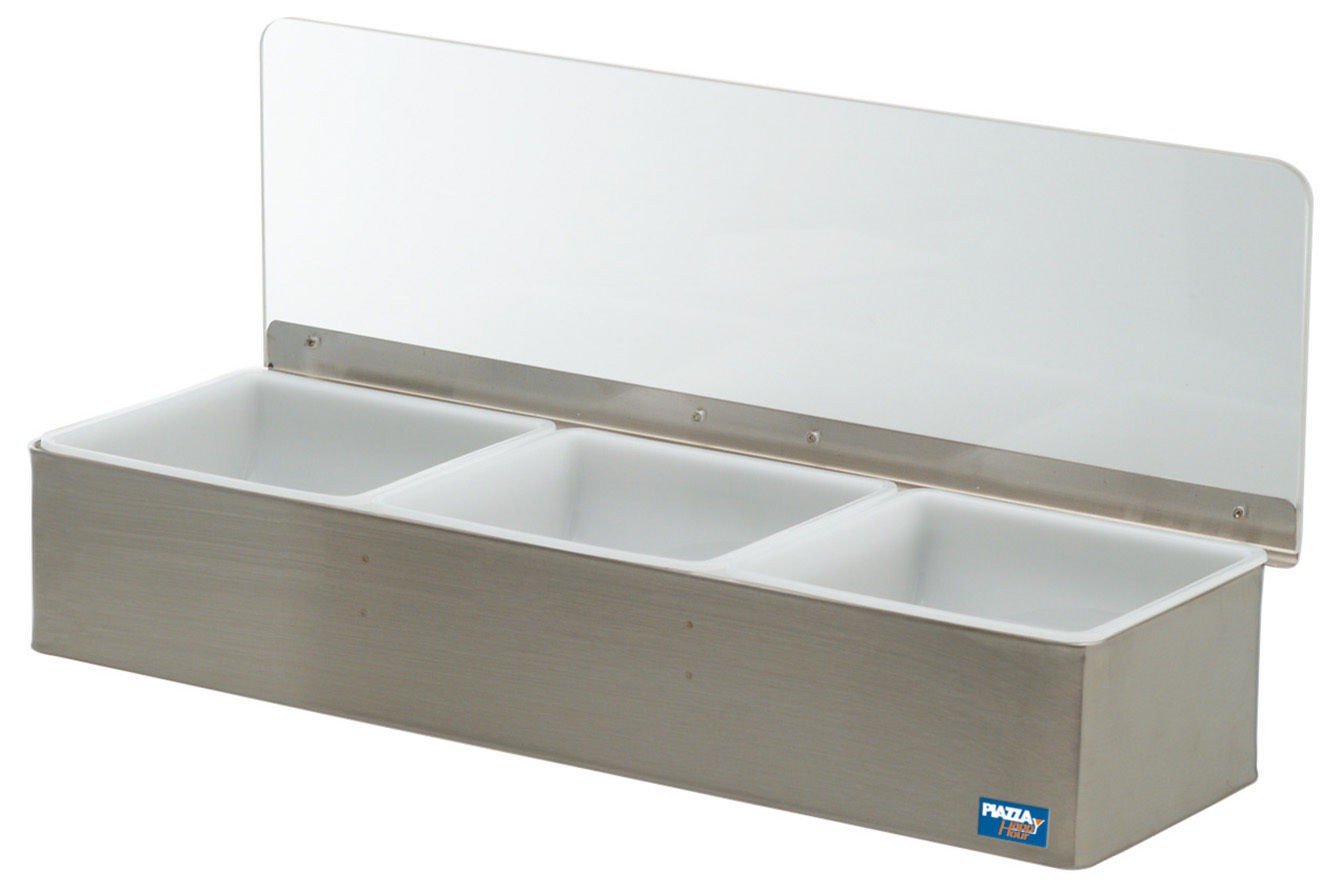 Boîte à condiments 3 bacs en inox, 45 cm