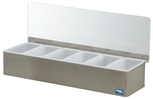Boîte à condiments 6 bacs en inox, 45 cm
