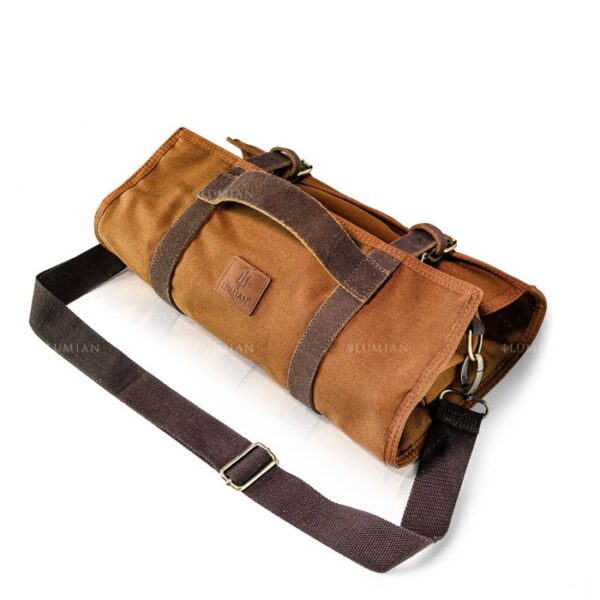 Roll de barman vide en cuir et tissu, 8 anneaux