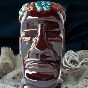 Mug tiki Moai Flowers 40 cl en céramique peinte à la main