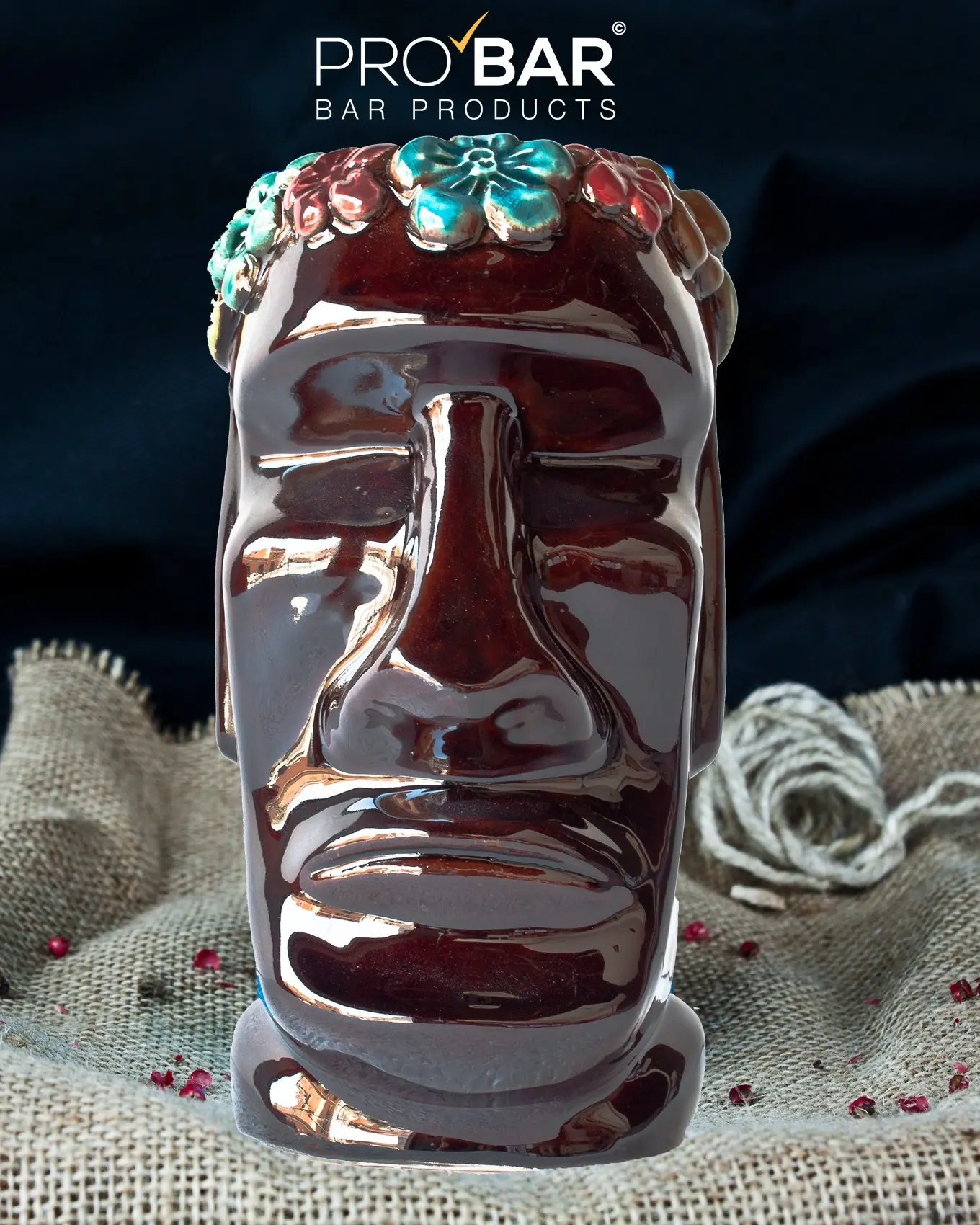Mug tiki Moai Flowers 40 cl en céramique peinte à la main