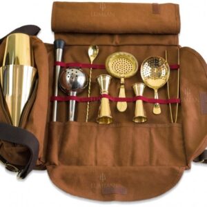 Kit barman Lumian en trousse roll, 9 outils - Or