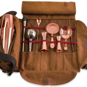 Kit barman Lumian en trousse roll, 9 outils - Cuivre