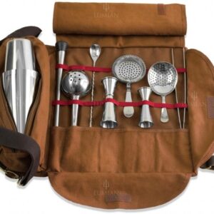 Kit barman Lumian en trousse roll, 9 outils - Argent