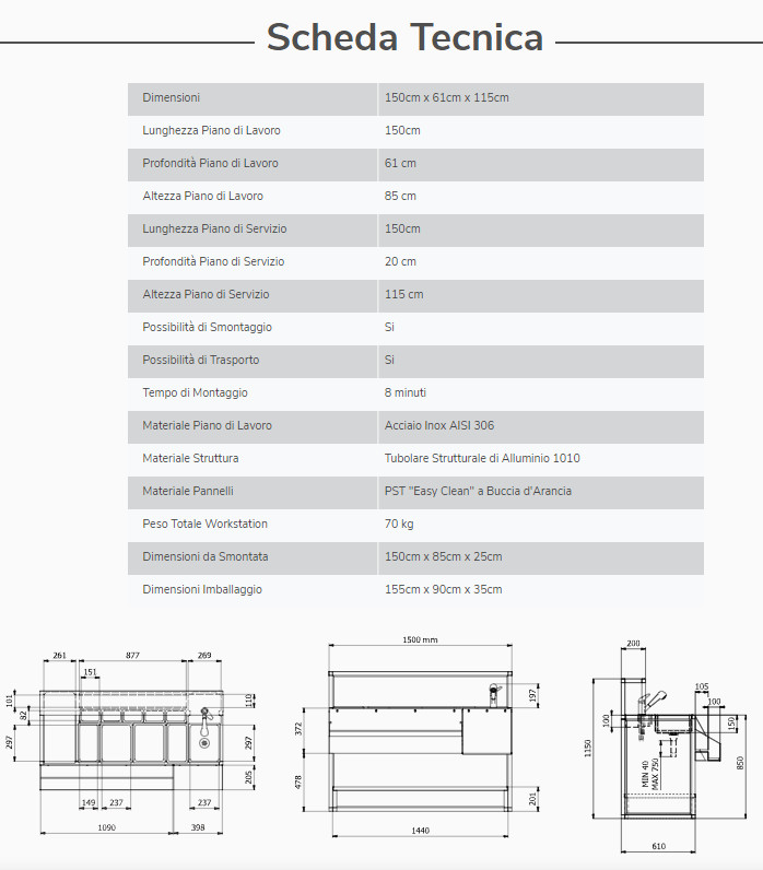 Comptoir de bar pliant 150 cm Professional, évier – Image 10