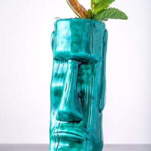 Mug tiki Moai turquoise, forme tumbler en céramique