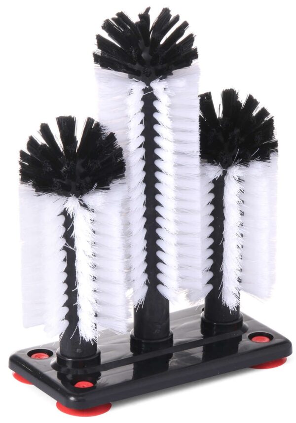 Brosse rince-verres à ventouses, 3 brosses nylon