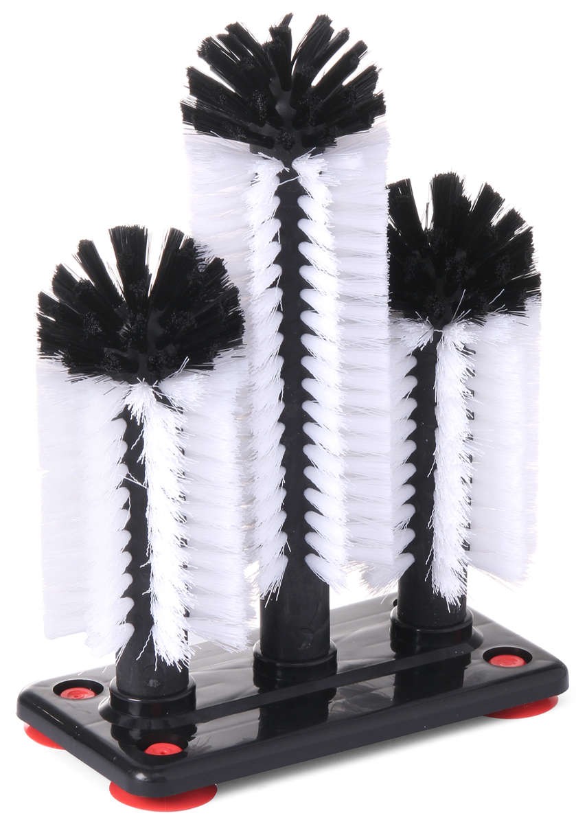 Brosse rince-verres à ventouses, 3 brosses nylon