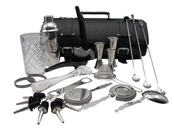 Sac kit barman en cuir, roll de 21 pièces