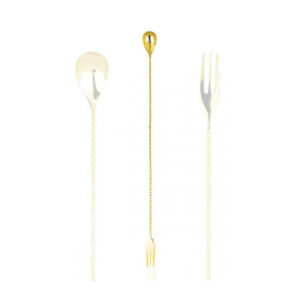 Cuillère à cocktail Lumian à trident 40 cm, inox 18/10 - Or