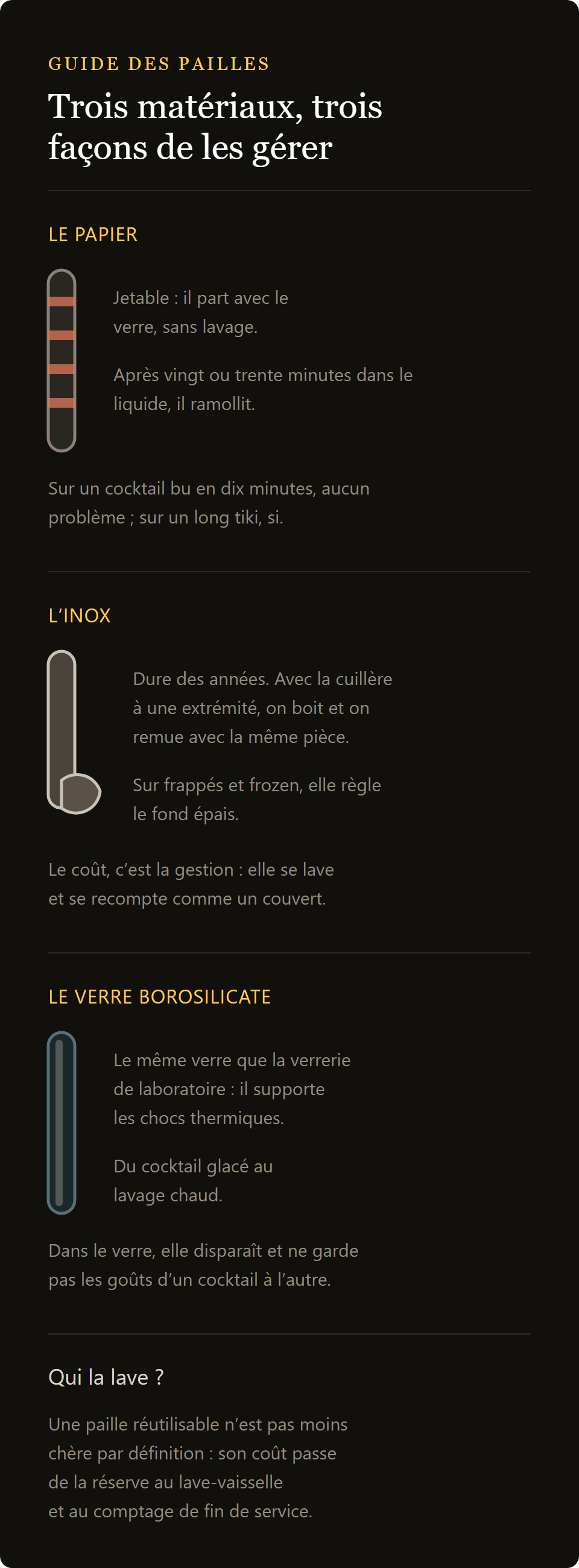 paille en inox avec cuillère : pailles en papier, en acier et en verre borosilicate comparées