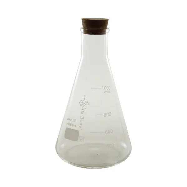 erlenmeyer 1 l de The Bars en verre borosilicate avec graduation imprimée et bouchon en liège