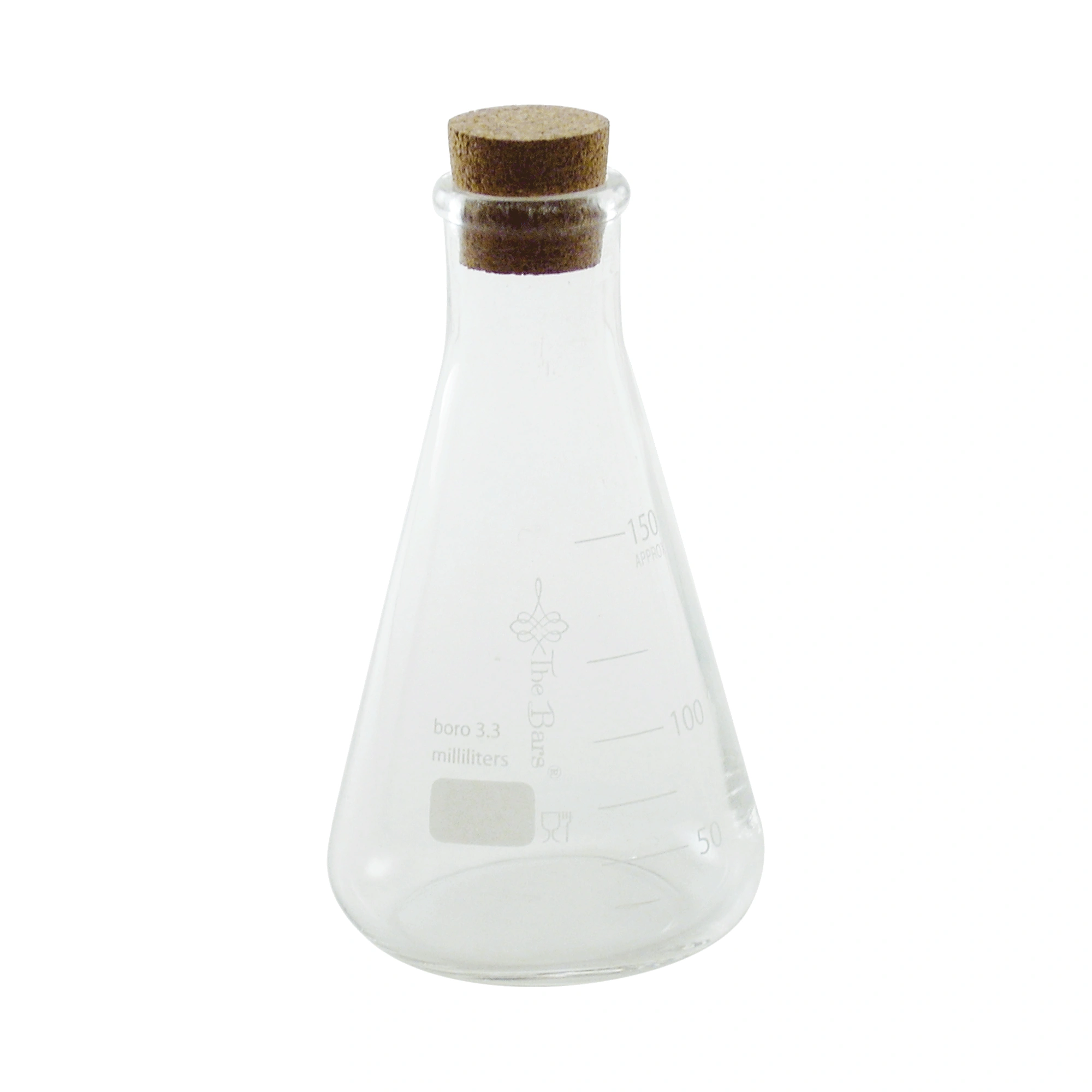 erlenmeyer 15 cl de The Bars en verre borosilicate avec bouchon en liège