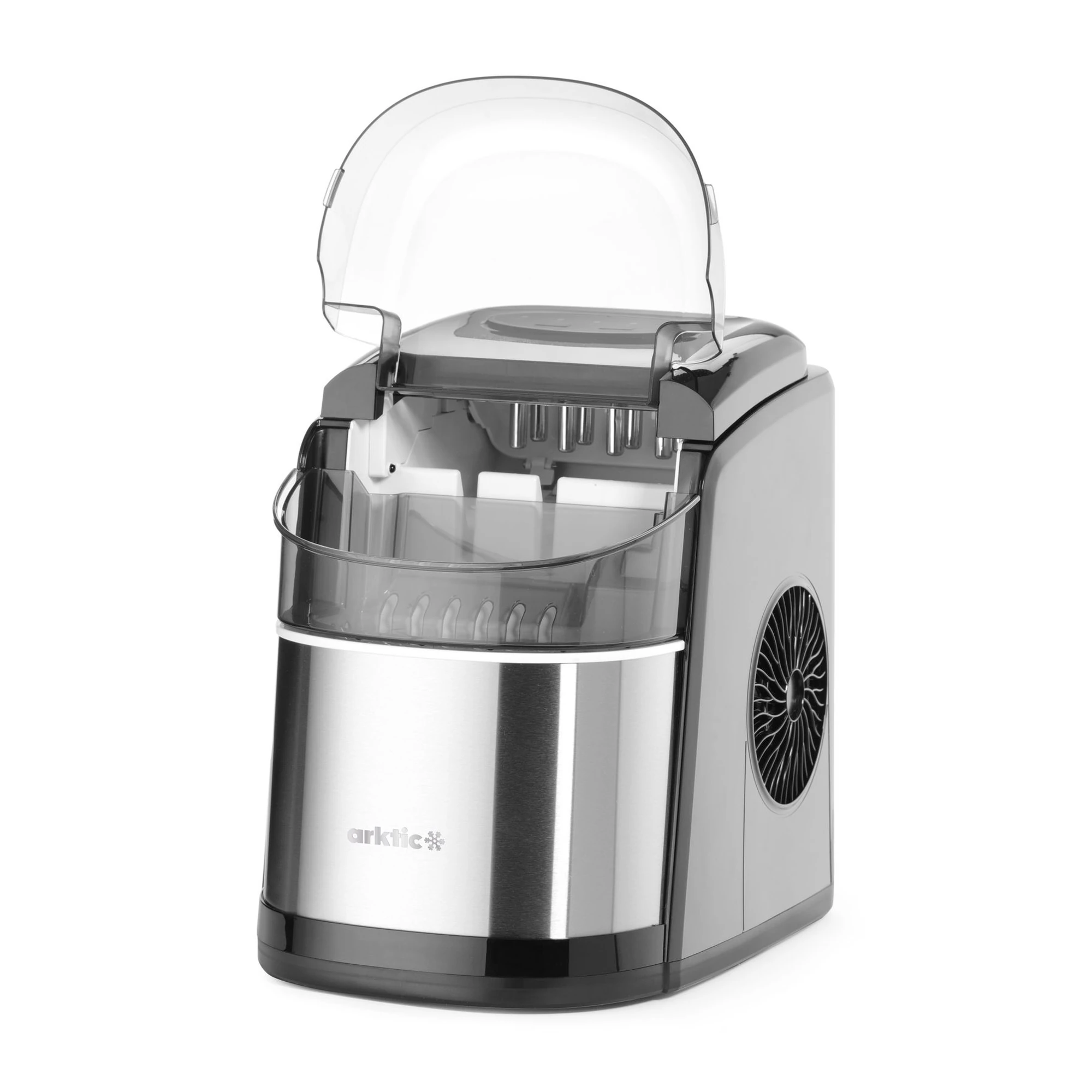 machine à glaçons : le couvercle ouvert avec le panier à glace et les doigts de refroidissement