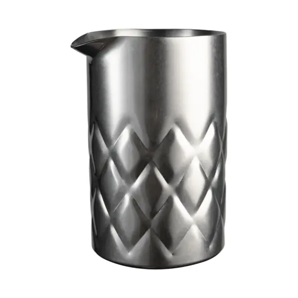 verre à mélange Iron de The Bars en inox satiné double paroi, taillé en losanges, avec bec verseur