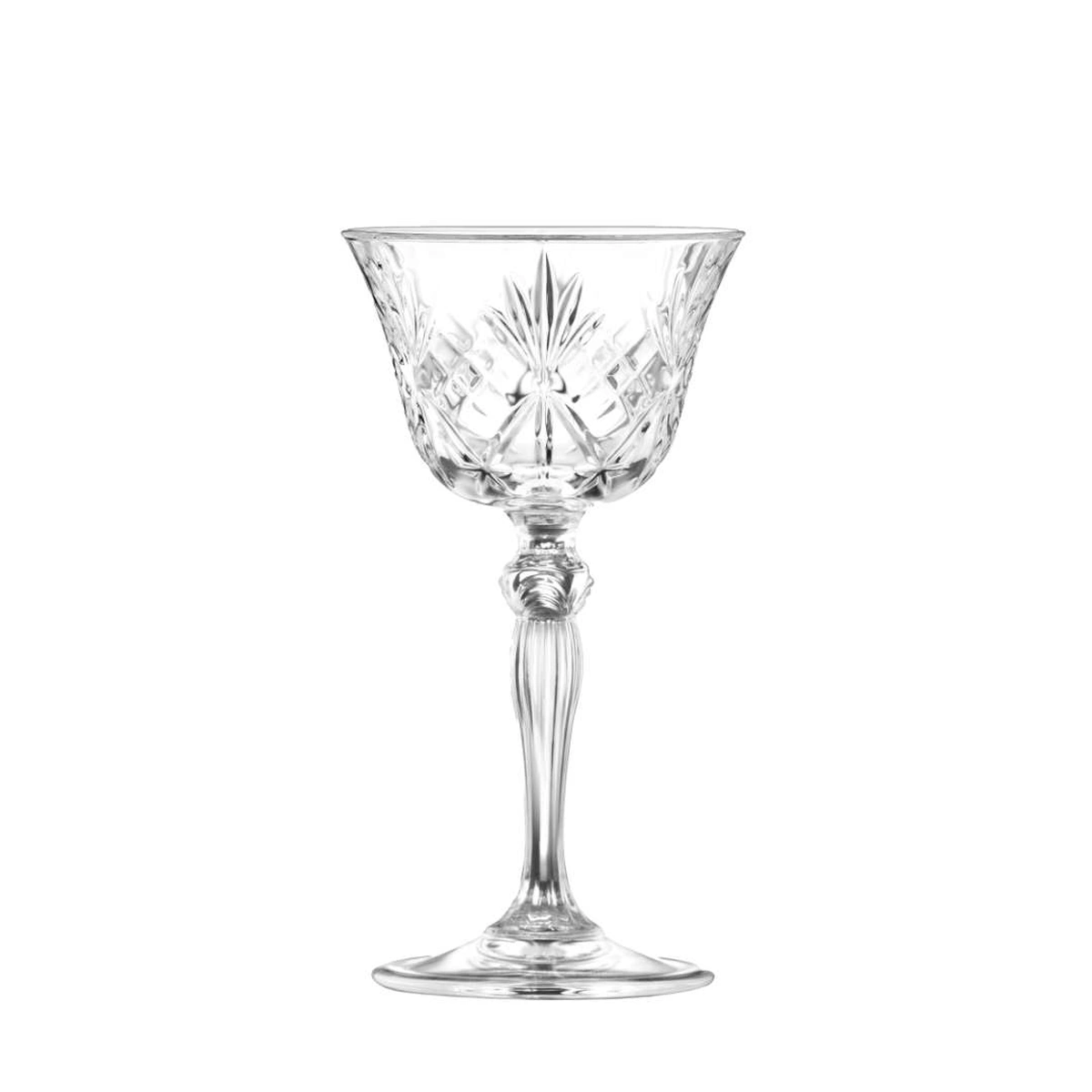 coupe à cocktail Melodia 16 cl de RCR, verre à pied en verre cristallin taillé en feuilles et rayons