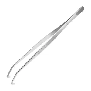 pince courbe 30 cm en inox avec la pointe pliée et la finition argent