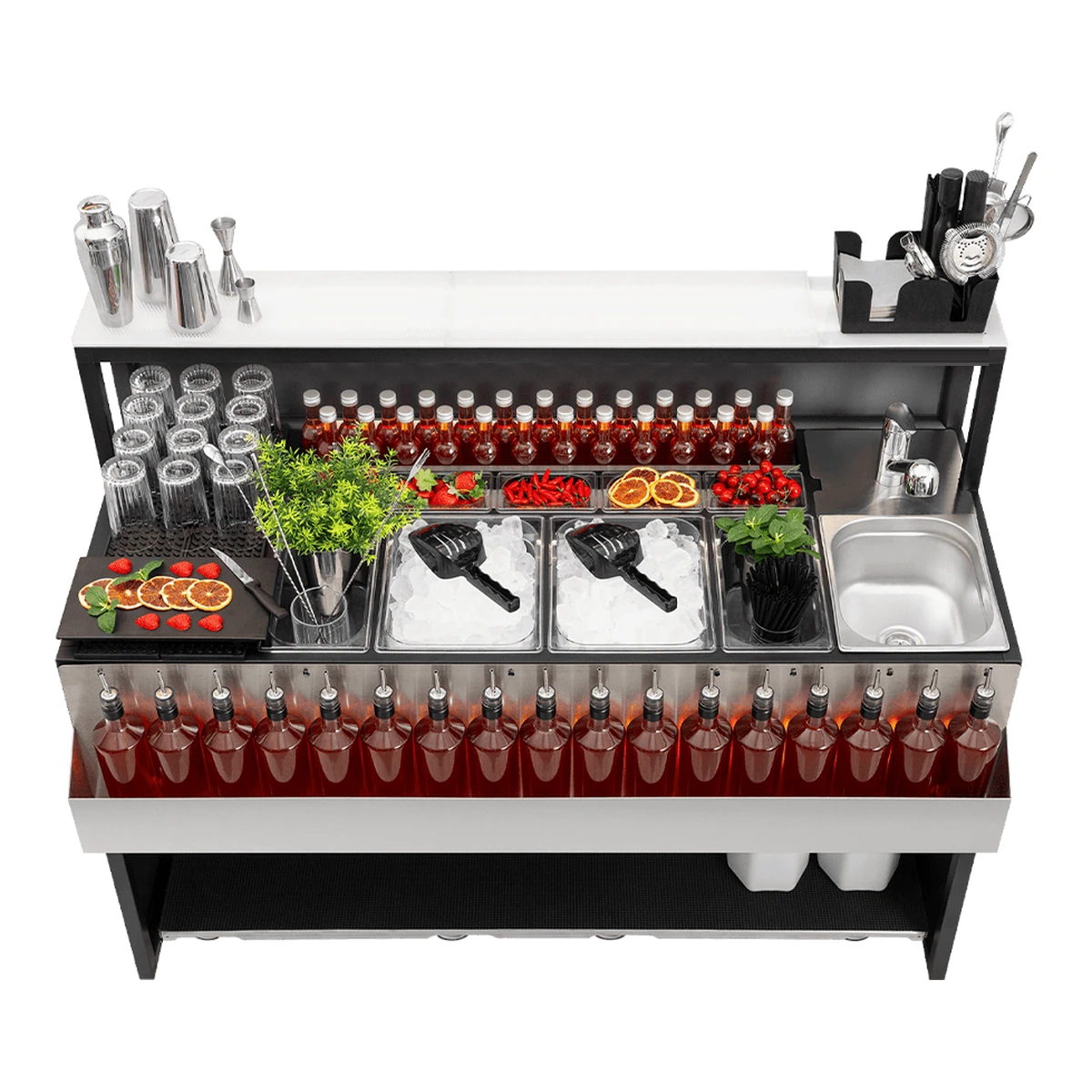 comptoir de bar portable, bacs à glace de 8 l et bacs à garnitures de 0,75 l