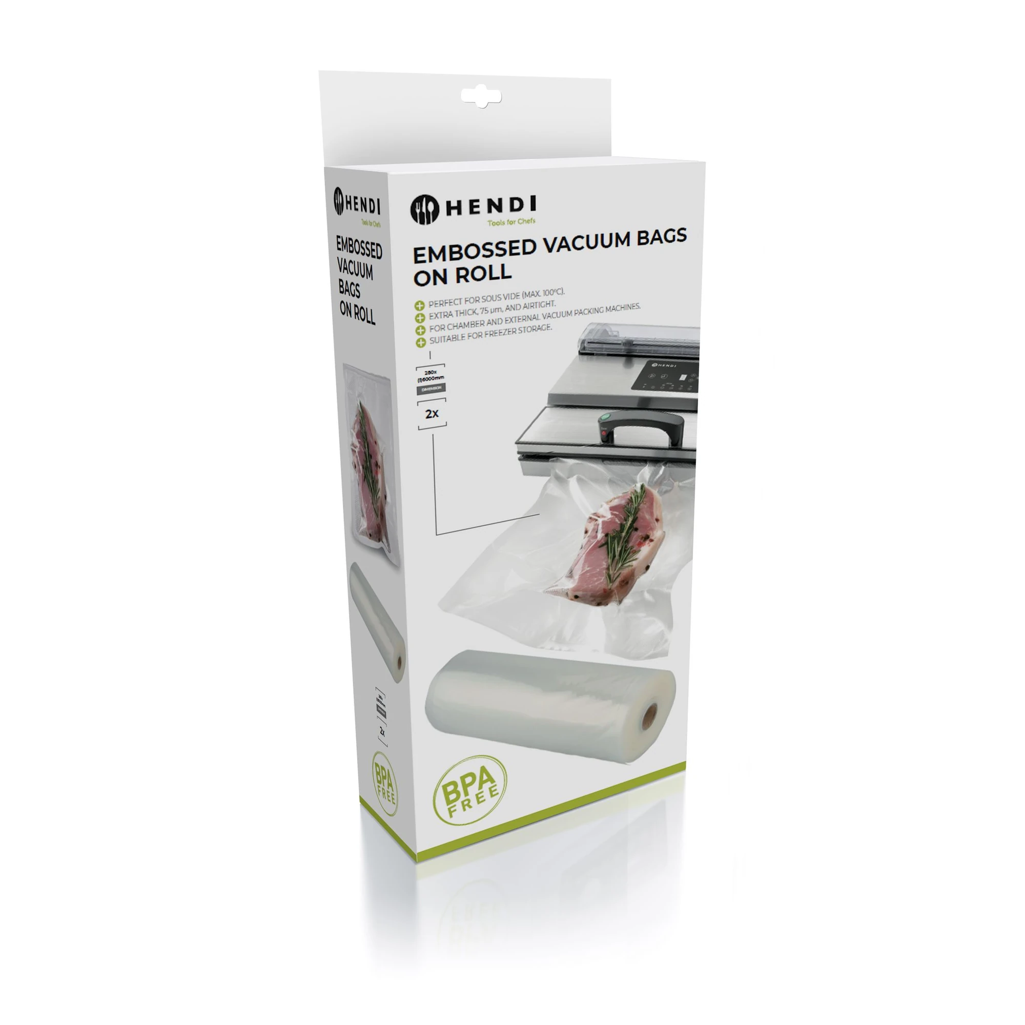 rouleau sous vide gaufré 28 cm Hendi, lot de deux rouleaux de 6 m