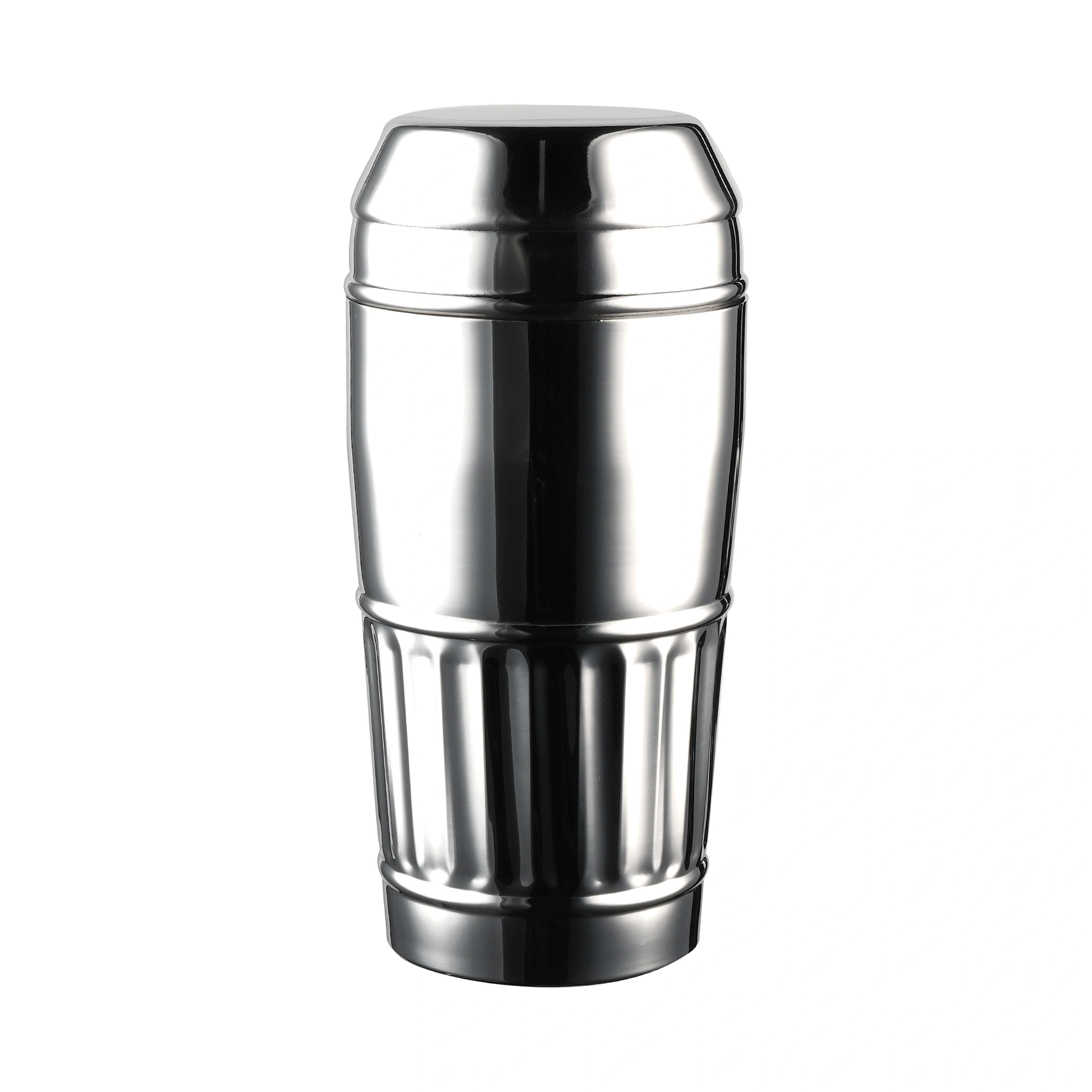 shaker cobbler Deco Coffee de The Bars en inox poli, corps en tonneau et cannelures à la base