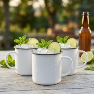 Tasse émaillée blanche 45 cl, lot de 3