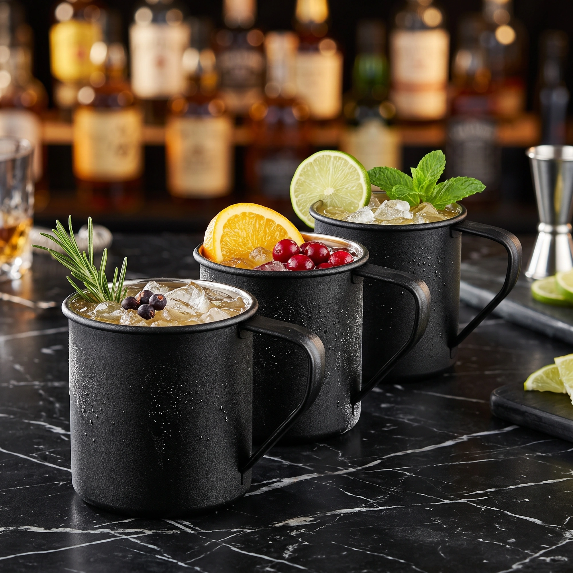 Tasse émaillée noire 45 cl, lot de 3