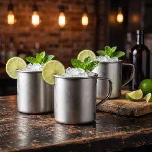 mug Moscow Mule The Bars de 45 cl en inox à finition Vintage satinée mate, anse en acier