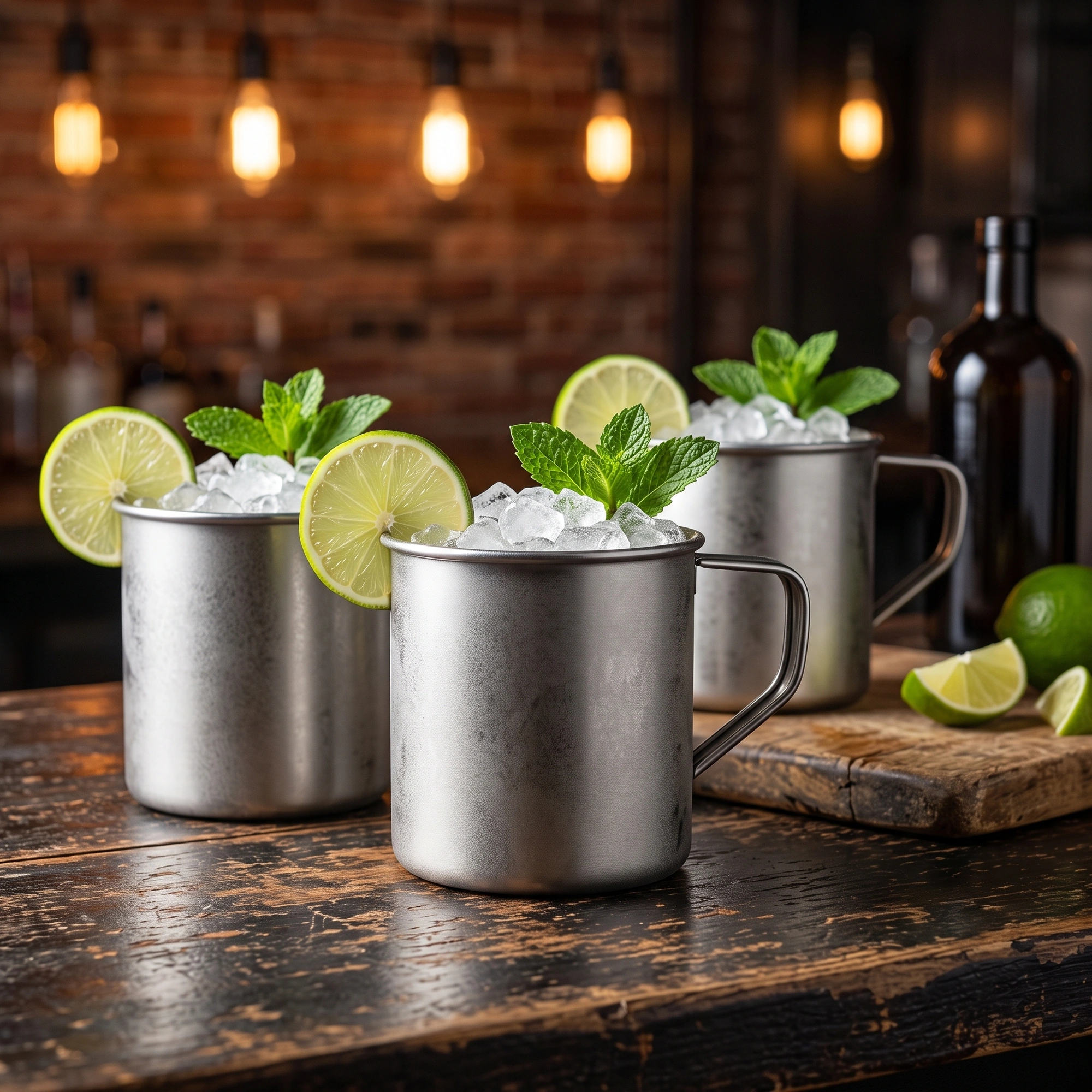 mug Moscow Mule The Bars de 45 cl en inox à finition Vintage satinée mate, anse en acier