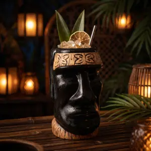 Mug tiki Moai noir en céramique peinte à la main
