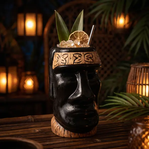 Mug tiki Moai noir en céramique peinte à la main