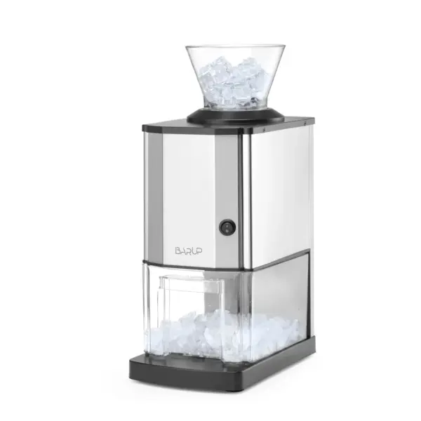 broyeur à glace électrique 12 kg/h, corps en inox brossé et bac transparent de 2,7 l