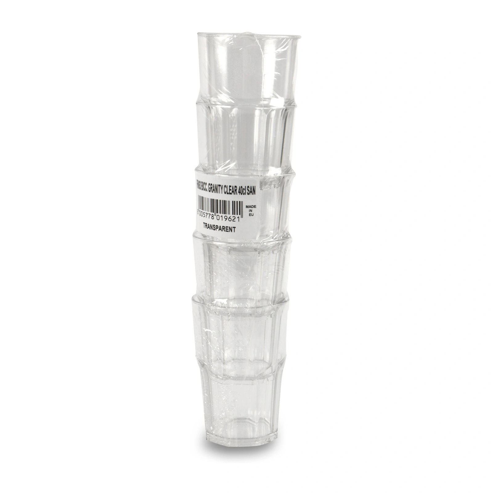 lot de 5 verres incassables Granity Clear 40 cl empilés sous film, avec l'étiquette