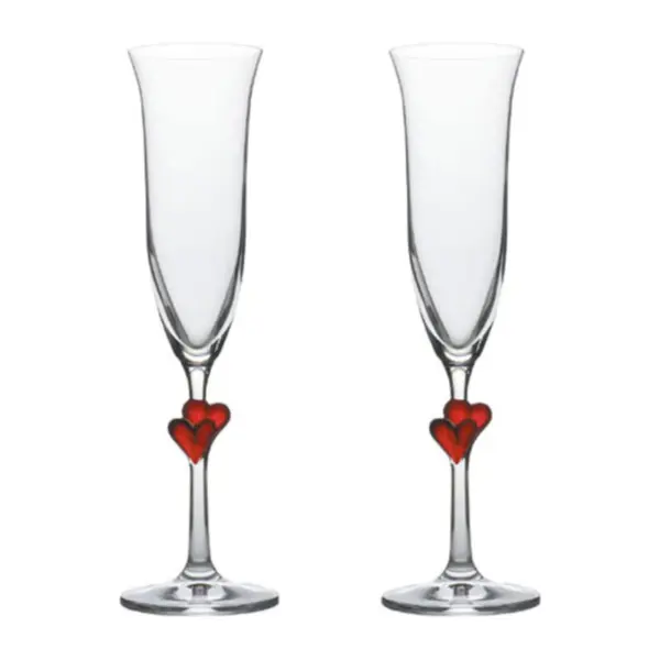 flûte à champagne L'Amour de Stölzle Lausitz, 17,5 cl, cœur rouge dans la jambe, lot de deux flûtes
