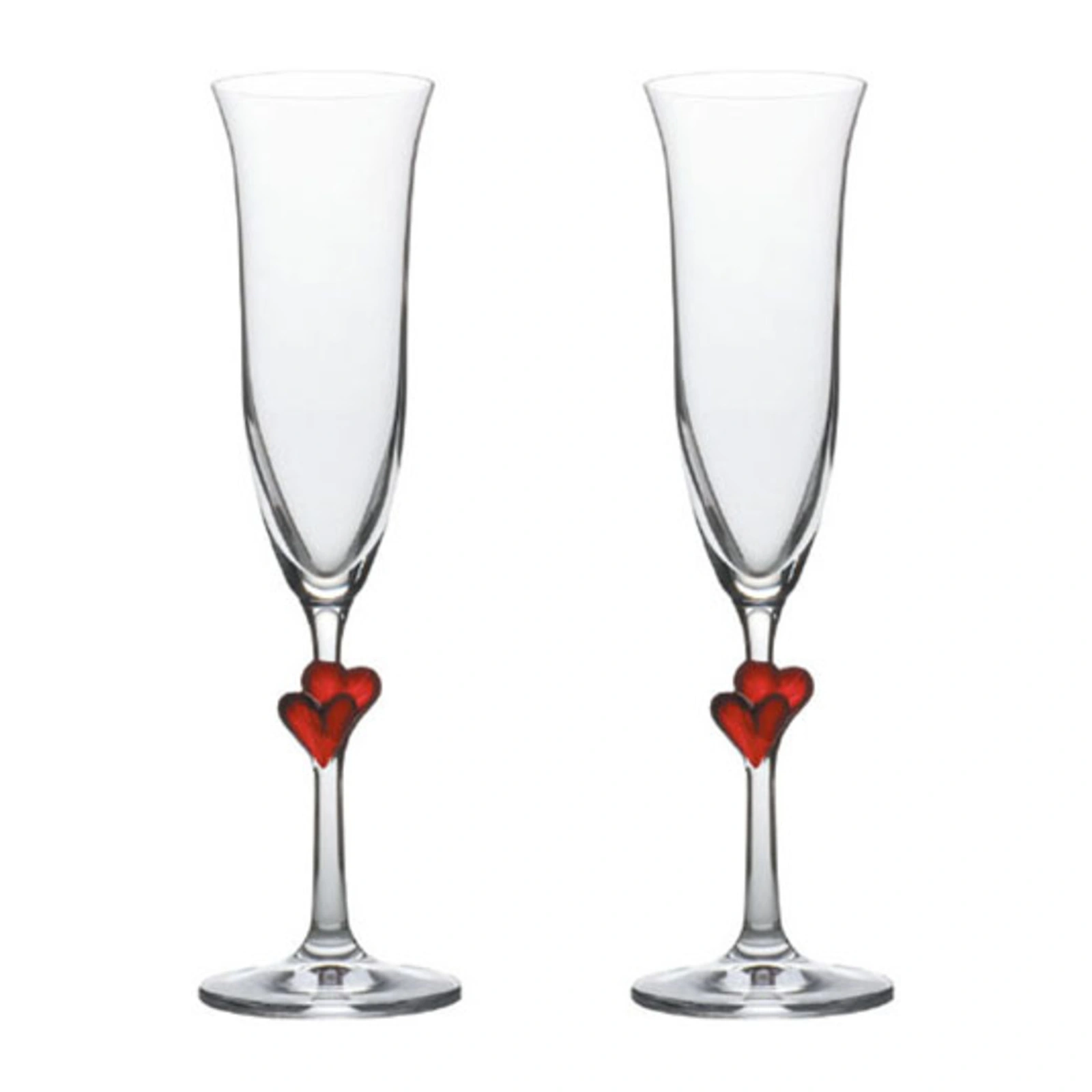 flûte à champagne L'Amour de Stölzle Lausitz, 17,5 cl, cœur rouge dans la jambe, lot de deux flûtes