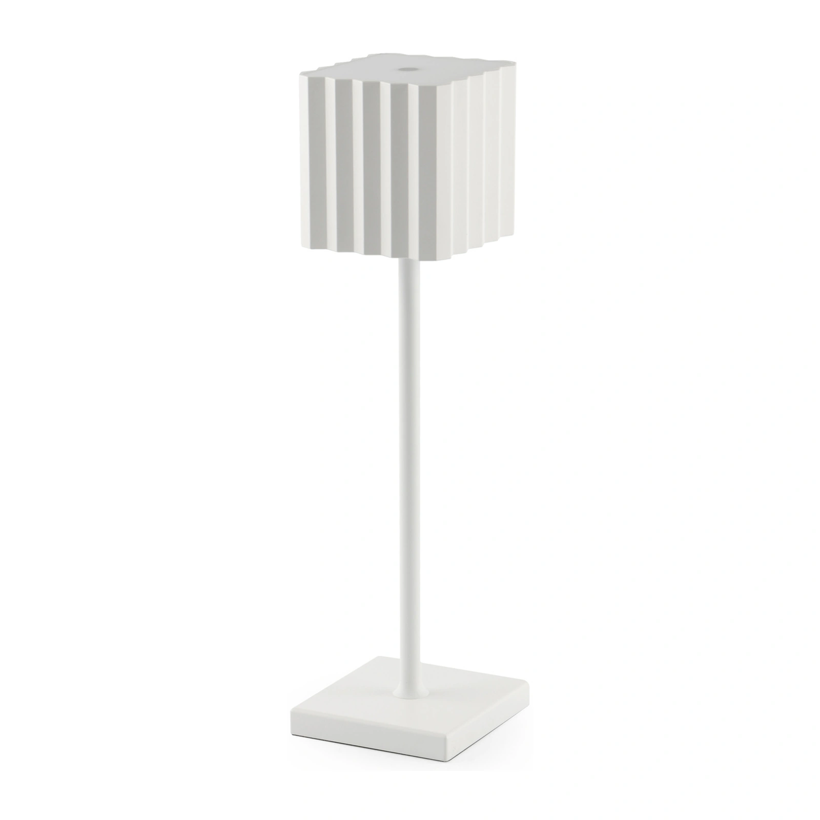 lampe de table sans fil : modèle Cupcake à base carrée en aluminium blanc, 36 cm de haut, avec diffuseur en polycarbonate