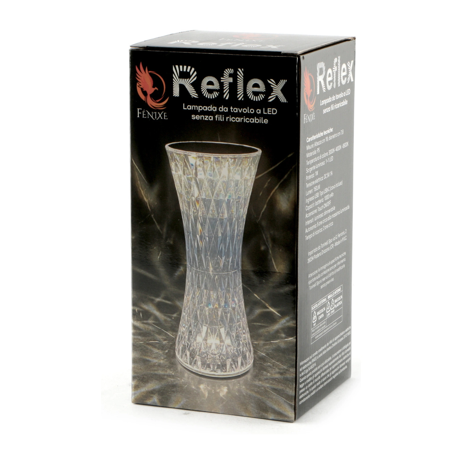 lampe de table LED Reflex transparente, base de 8 cm, trois teintes de lumière au toucher