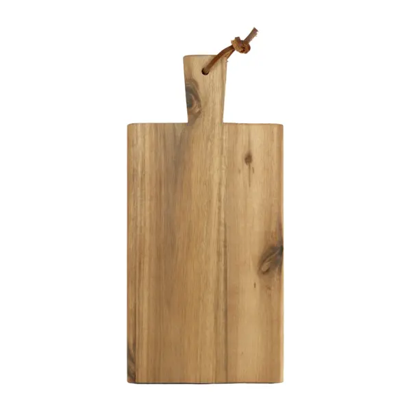 planche à découper avec manche Kesper en acacia de 29 x 14 cm, avec lanière en cuir