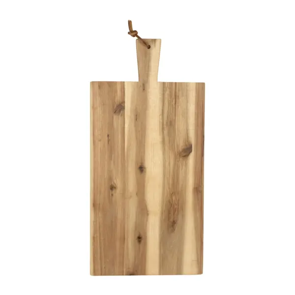 planche apéro Kesper en acacia de 45 x 22 cm, avec manche de 8 cm et lanière en cuir