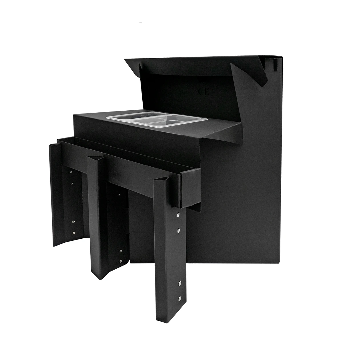 Comptoir de bar portable Easy en polypropylène noir, plan de travail avec les deux bacs à glace